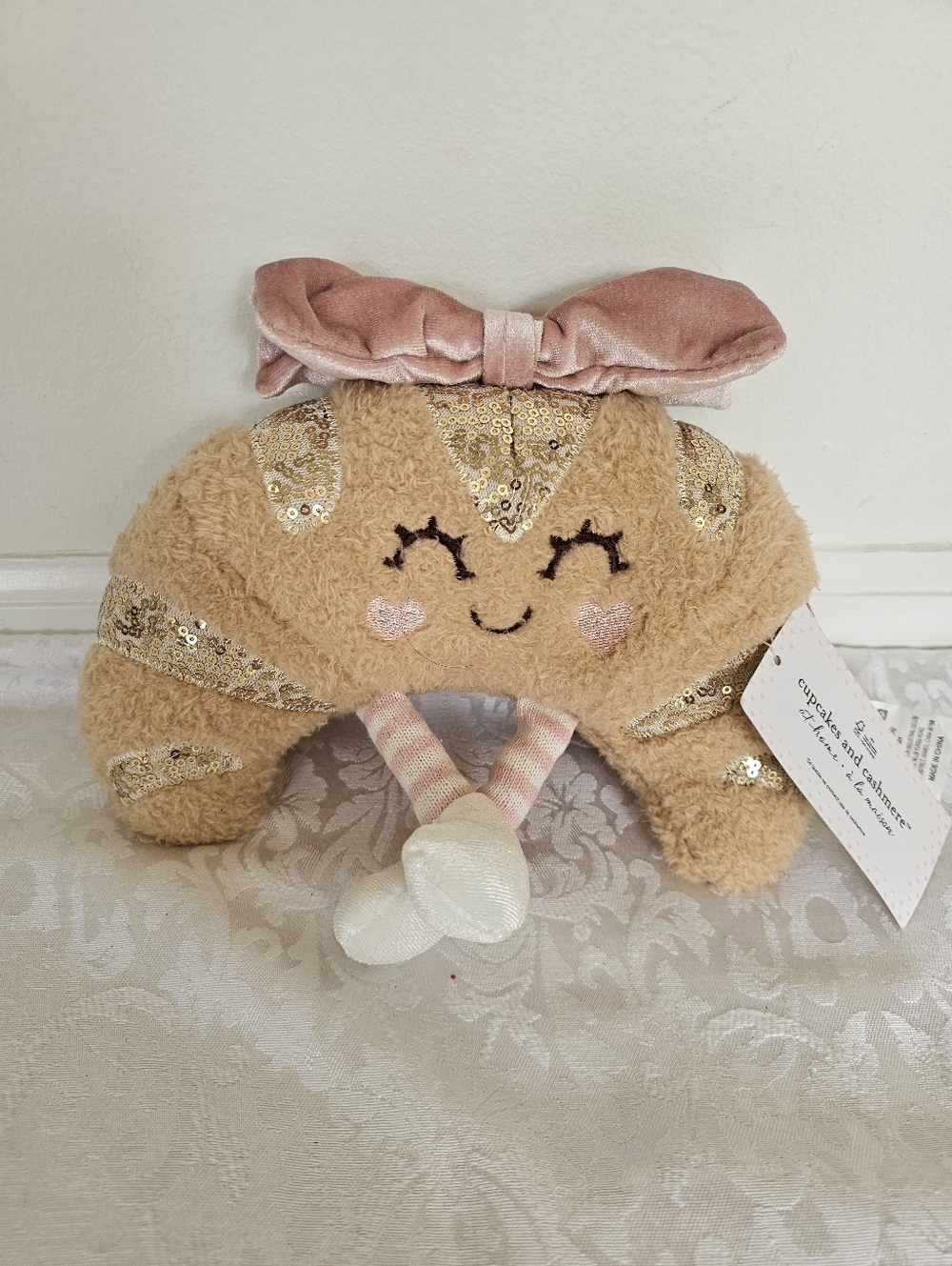 Adorable Croissant Plush with Sequin Accents- New!